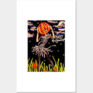 In The Pumpkin Patch At Midnight Posters and Art